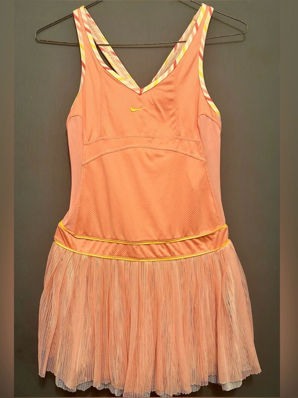 Nike Maria Sharapova Coral / Yellow Mesh Tennis Dress Beautiful size XLGE